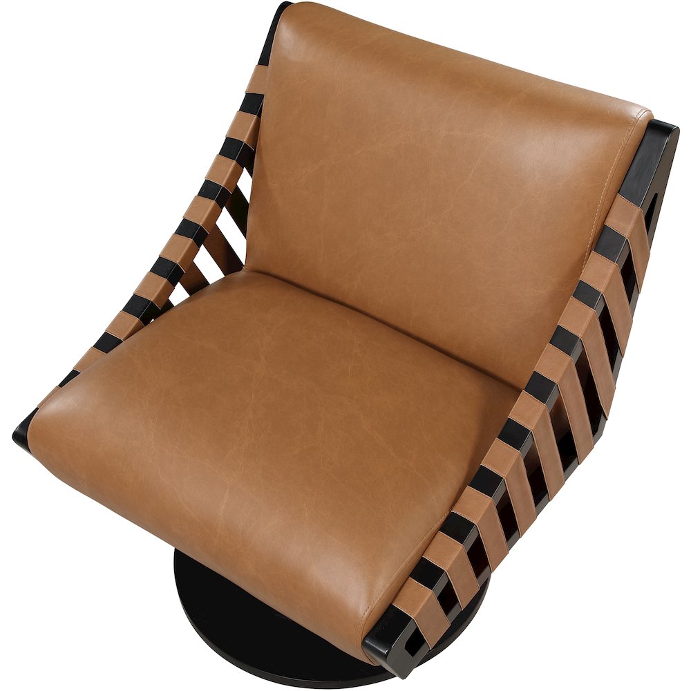 Millwin Cognac Vegan Leather Swivel Accent Chair. Picture 6