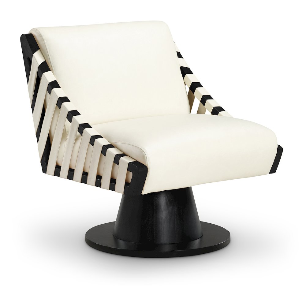 Millwin Cream Vegan Leather Swivel Accent Chair. Picture 1