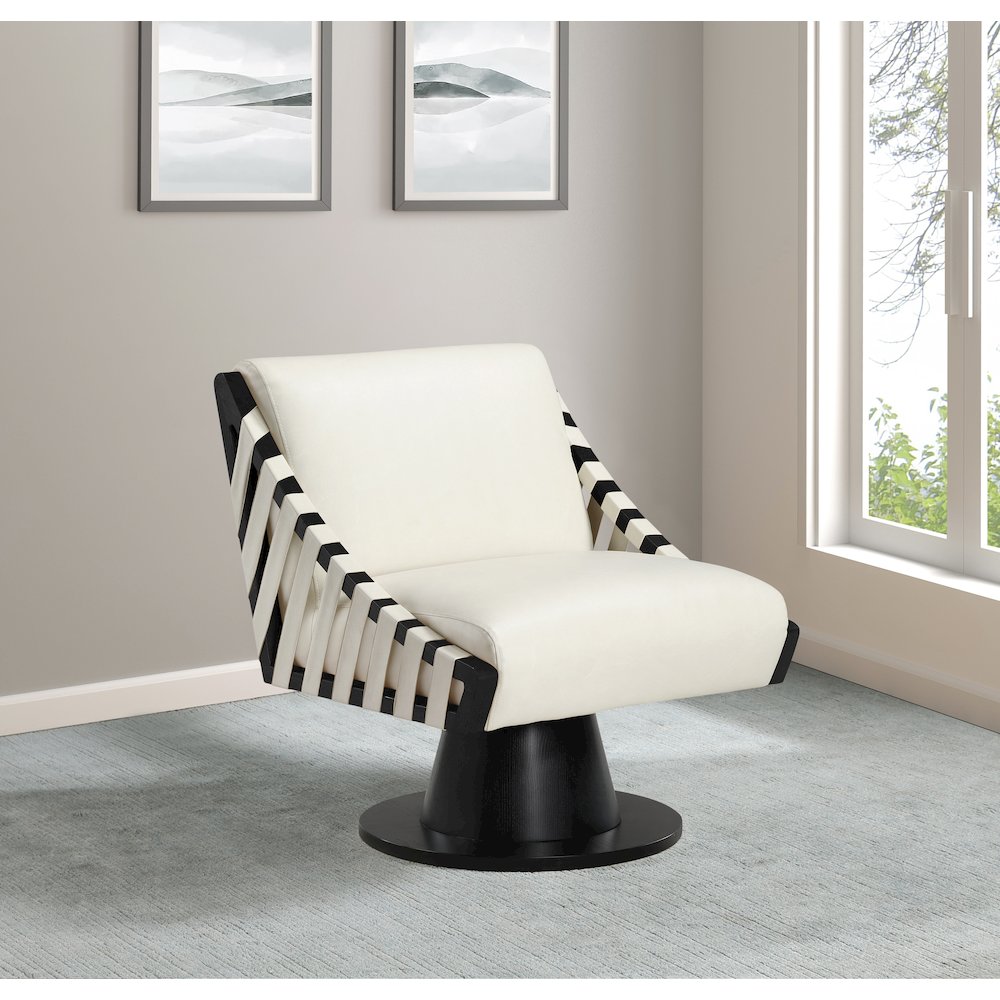Millwin Cream Vegan Leather Swivel Accent Chair. Picture 2