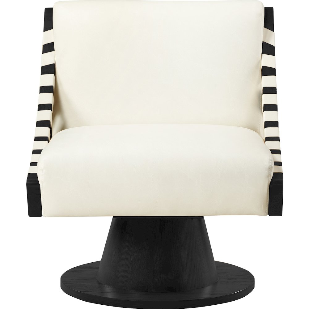 Millwin Cream Vegan Leather Swivel Accent Chair. Picture 3