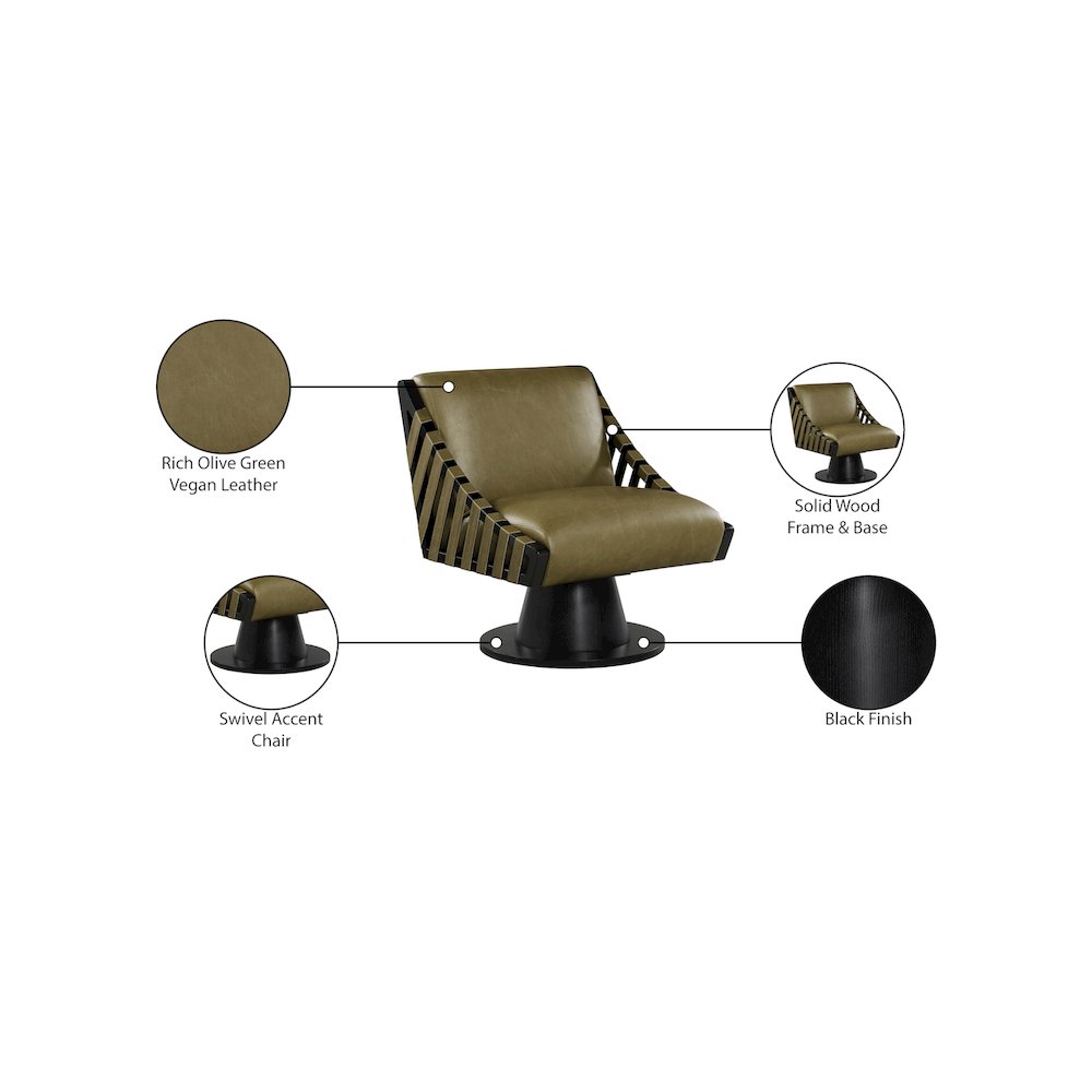 Millwin Olive Vegan Leather Swivel Accent Chair. Picture 8