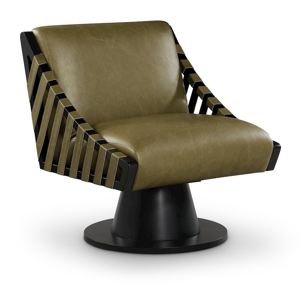 Millwin Olive Vegan Leather Swivel Accent Chair. Picture 1