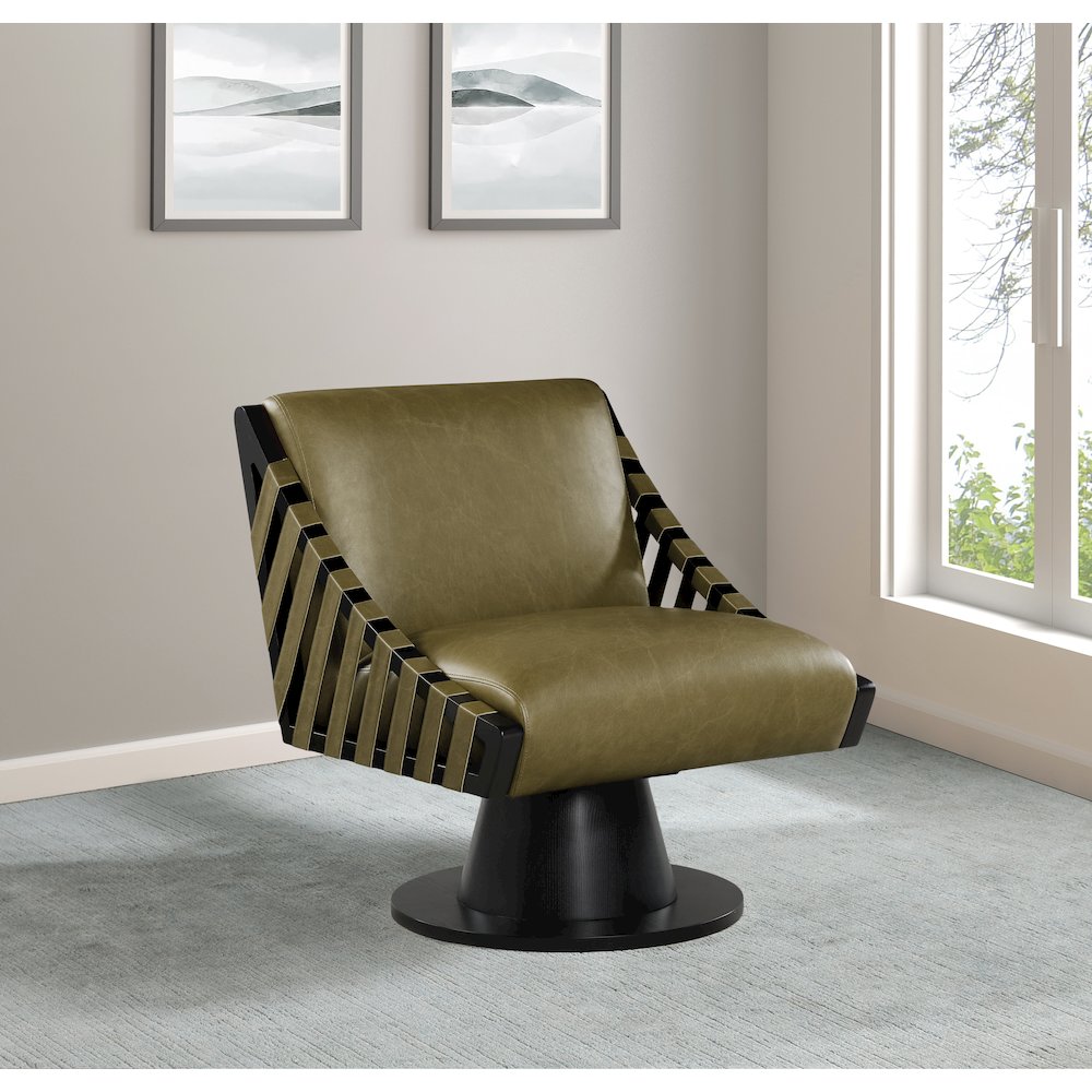 Millwin Olive Vegan Leather Swivel Accent Chair. Picture 2