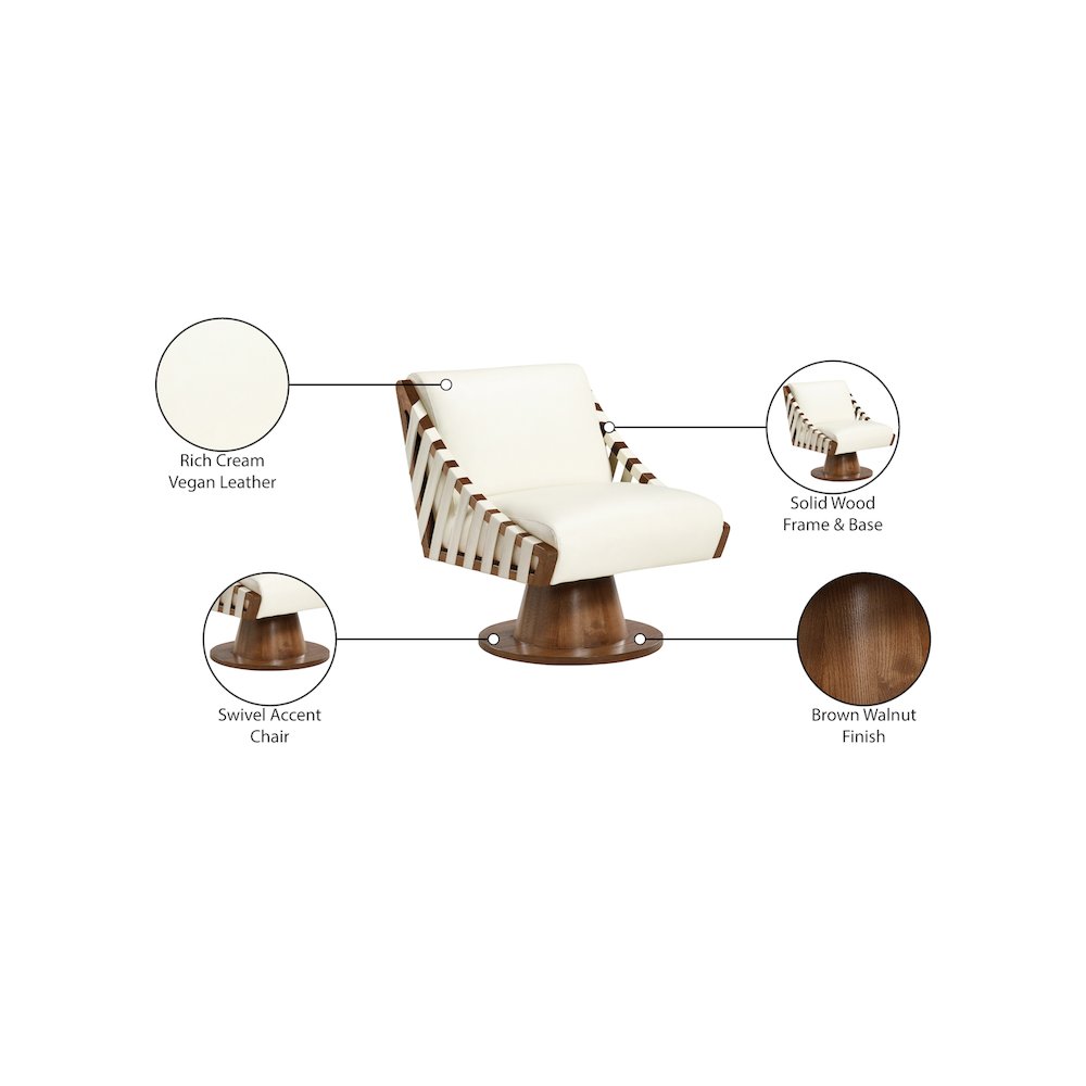 Millwin Cream Vegan Leather Swivel Accent Chair. Picture 8