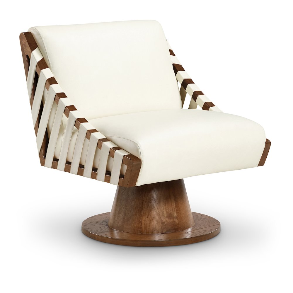 Millwin Cream Vegan Leather Swivel Accent Chair. Picture 1