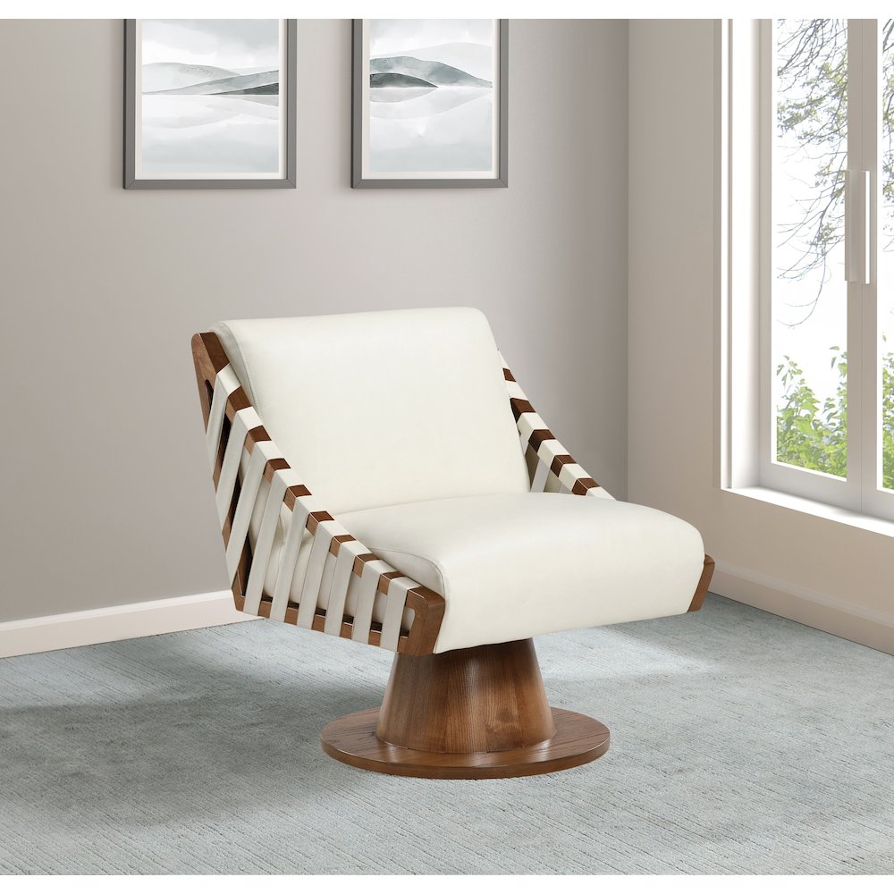 Millwin Cream Vegan Leather Swivel Accent Chair. Picture 2