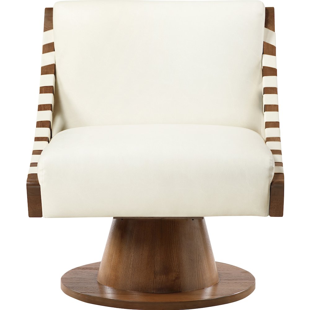 Millwin Cream Vegan Leather Swivel Accent Chair. Picture 3