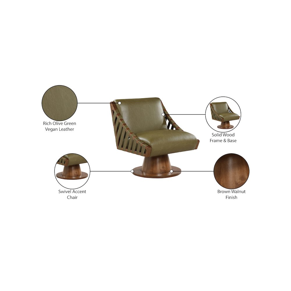 Millwin Olive Vegan Leather Swivel Accent Chair. Picture 8