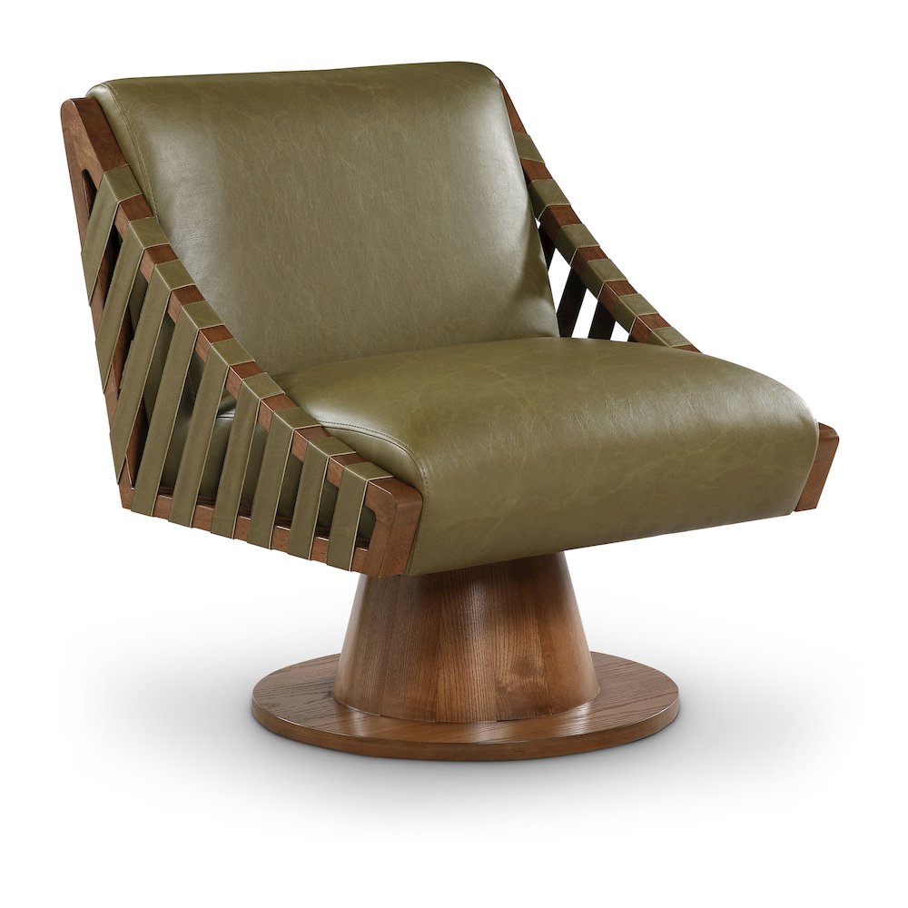Millwin Olive Vegan Leather Swivel Accent Chair. Picture 1