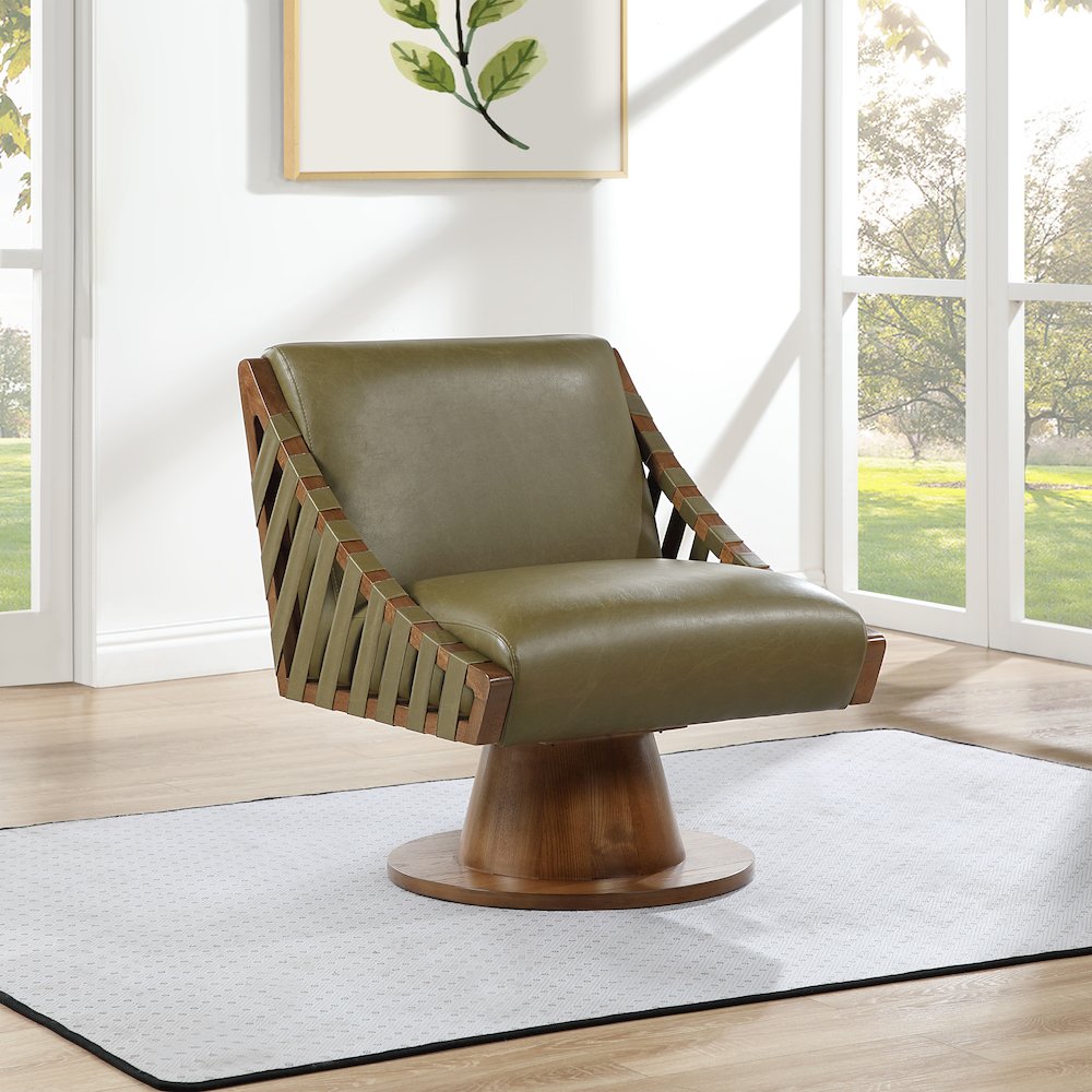 Millwin Olive Vegan Leather Swivel Accent Chair. Picture 2