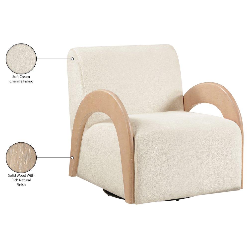 Neria Cream Chenille Fabric Upholstered Swivel Accent Chair. Picture 11