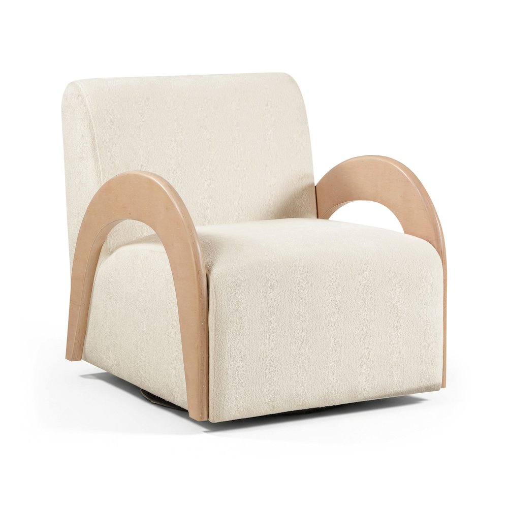 Neria Cream Chenille Fabric Upholstered Swivel Accent Chair. Picture 1