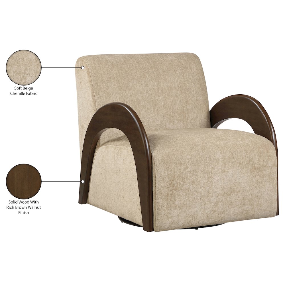 Neria Beige Chenille Fabric Upholstered Swivel Accent Chair. Picture 11