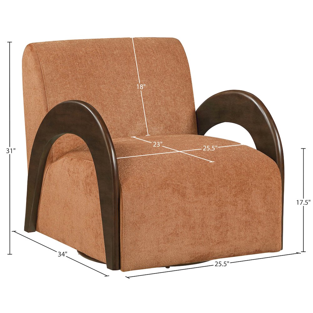 Neria Cognac Chenille Fabric Upholstered Swivel Accent Chair. Picture 10