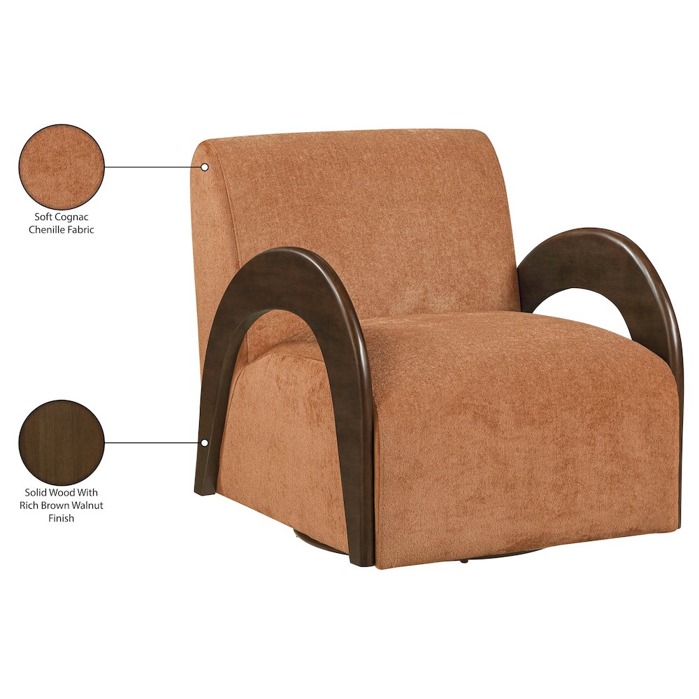 Neria Cognac Chenille Fabric Upholstered Swivel Accent Chair. Picture 11