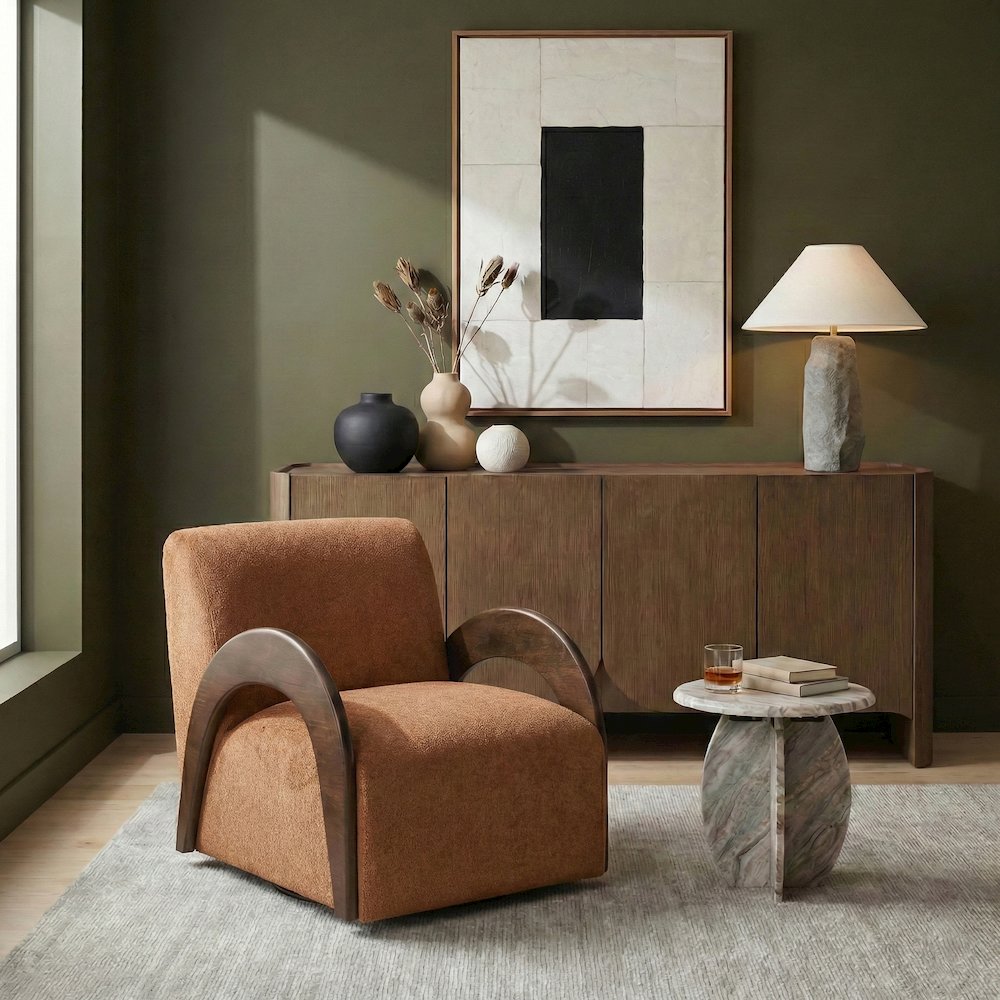 Neria Cognac Chenille Fabric Upholstered Swivel Accent Chair. Picture 2