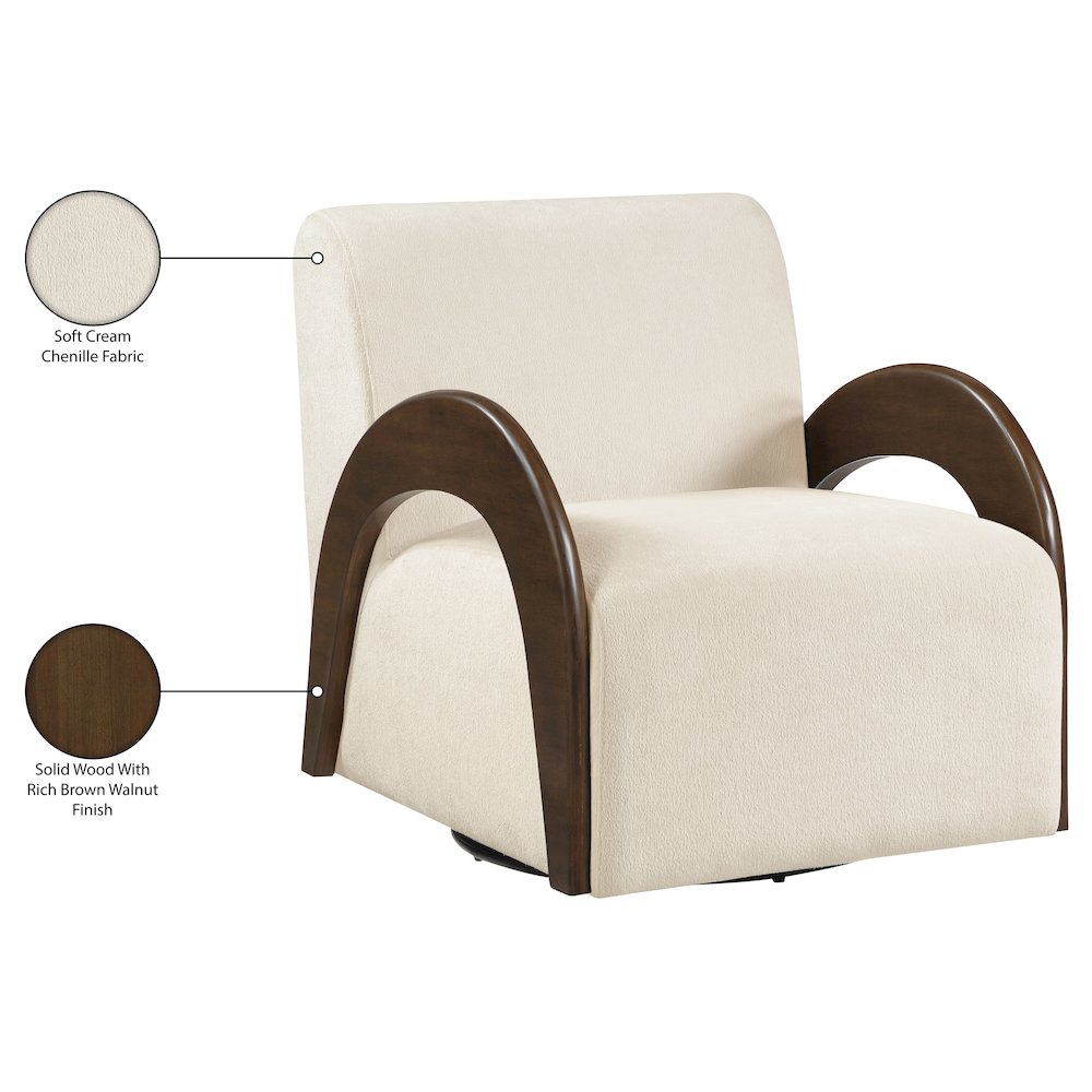 Neria Cream Chenille Fabric Upholstered Swivel Accent Chair. Picture 11