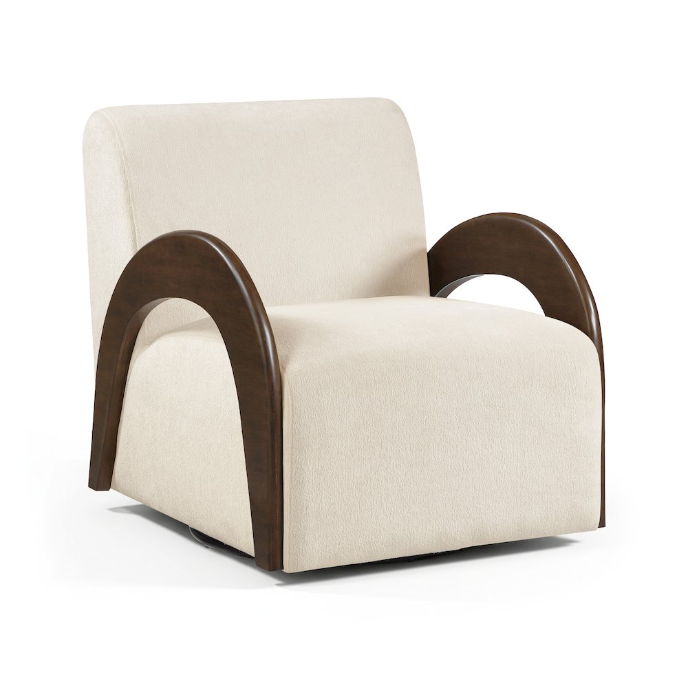 Neria Cream Chenille Fabric Upholstered Swivel Accent Chair. Picture 1