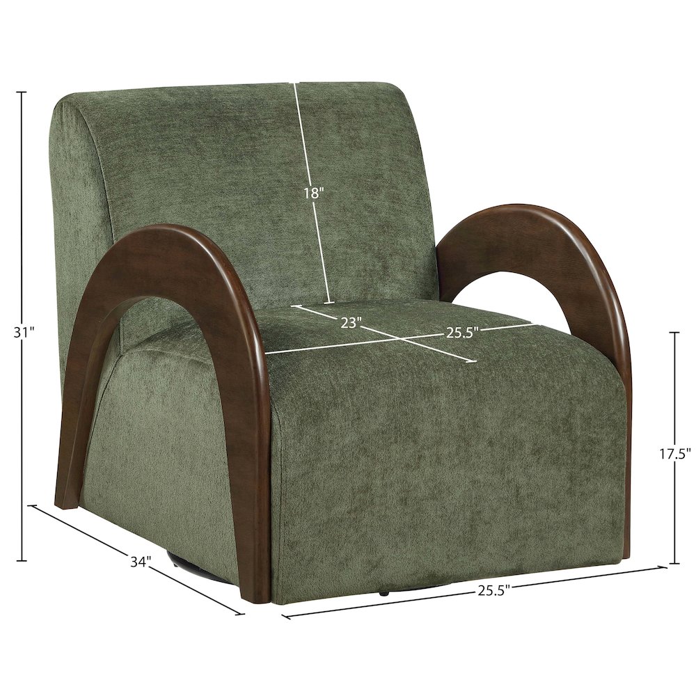 Neria Green Chenille Fabric Upholstered Swivel Accent Chair. Picture 10