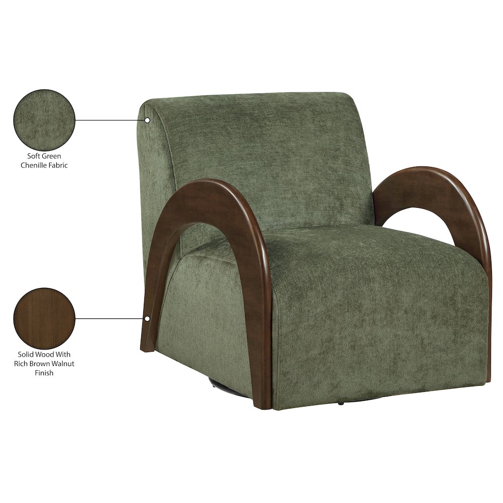 Neria Green Chenille Fabric Upholstered Swivel Accent Chair. Picture 11