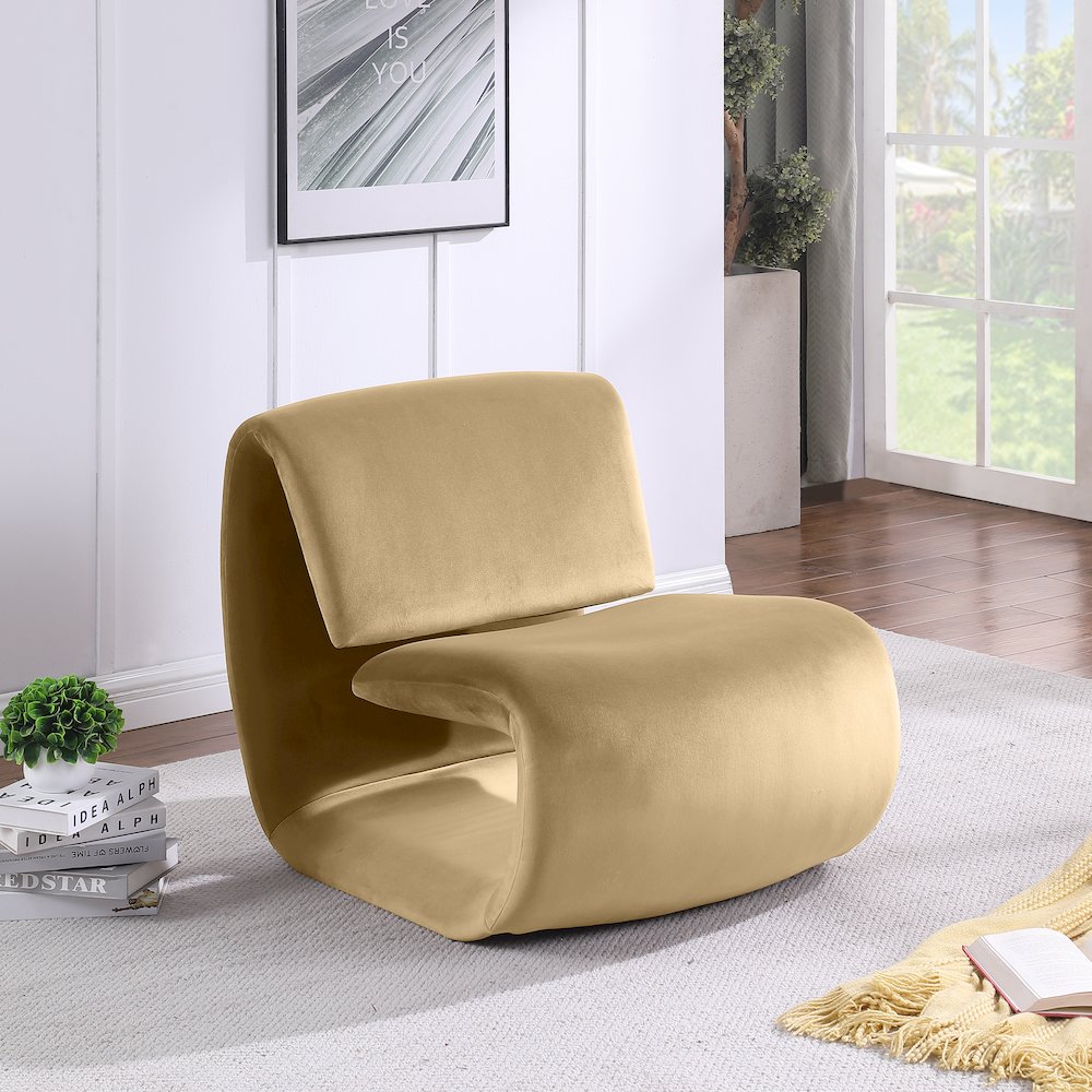 Nouveau Camel Velvet Accent Chair. Picture 2