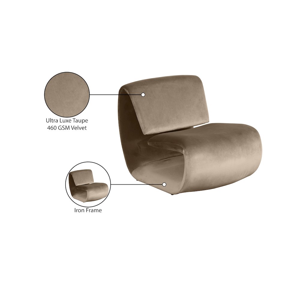 Nouveau Taupe Velvet Accent Chair. Picture 10