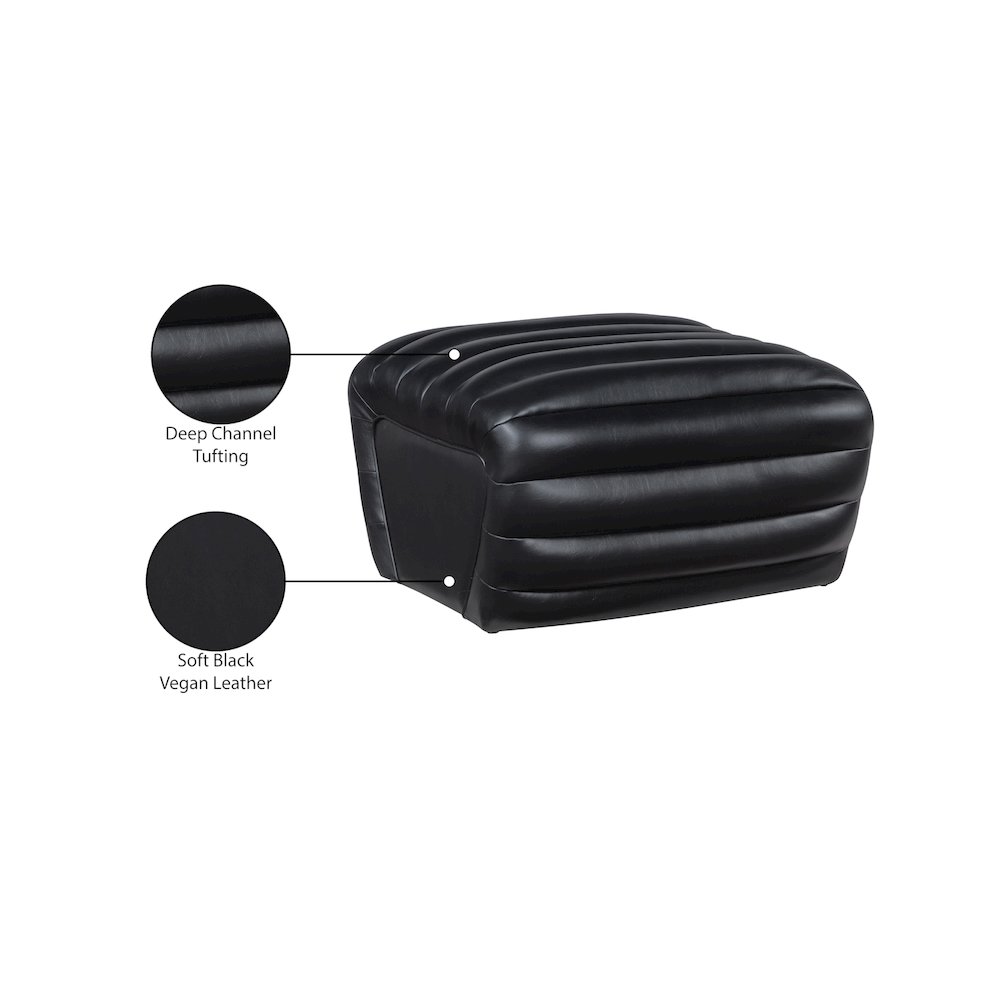 Vega Black Vegan Leather Ottoman. Picture 8