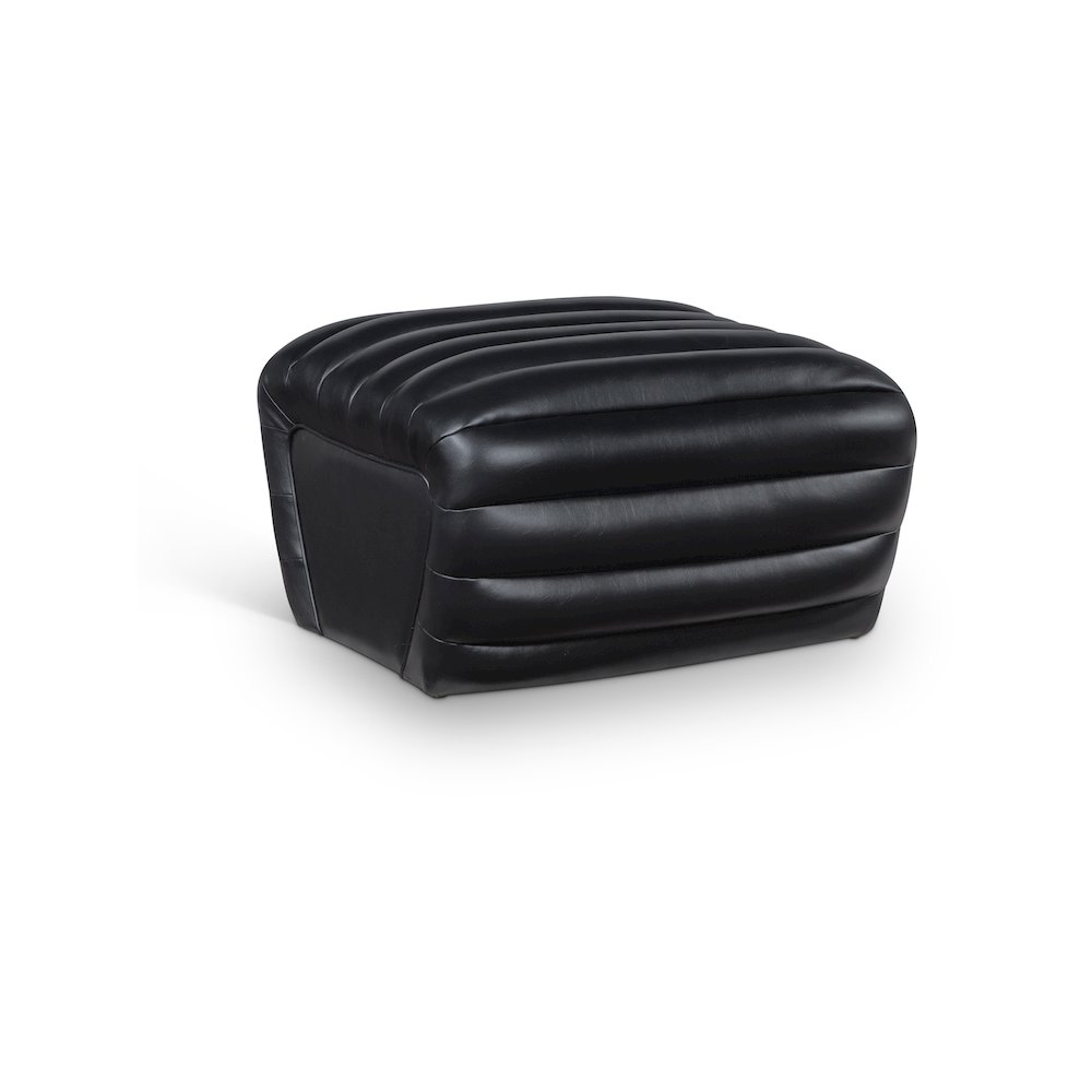 Vega Black Vegan Leather Ottoman. Picture 1