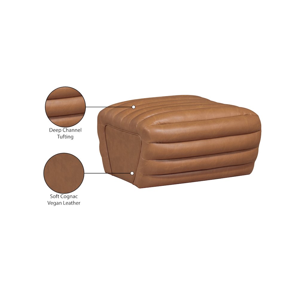 Vega Cognac Vegan Leather Ottoman. Picture 8