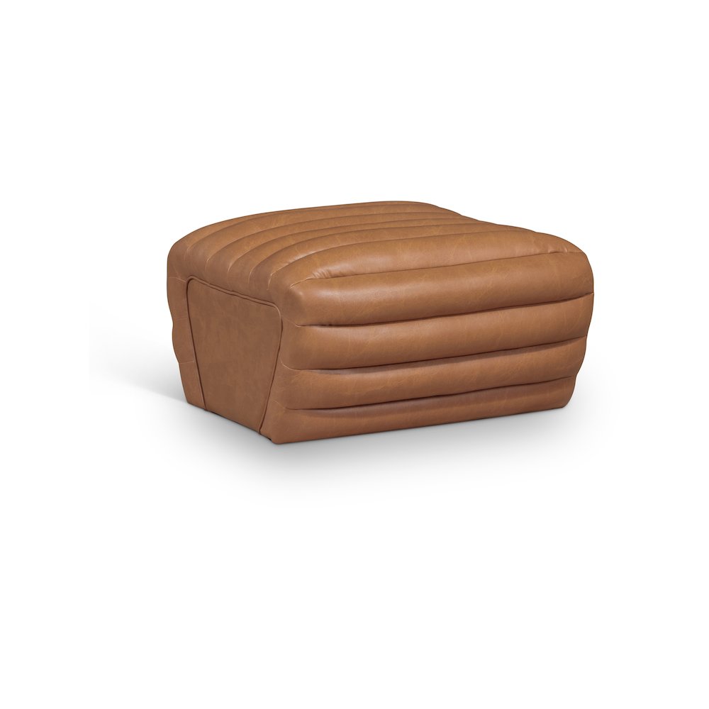 Vega Cognac Vegan Leather Ottoman. Picture 1