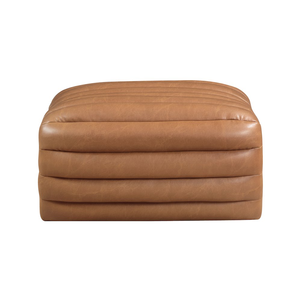 Vega Cognac Vegan Leather Ottoman. Picture 3