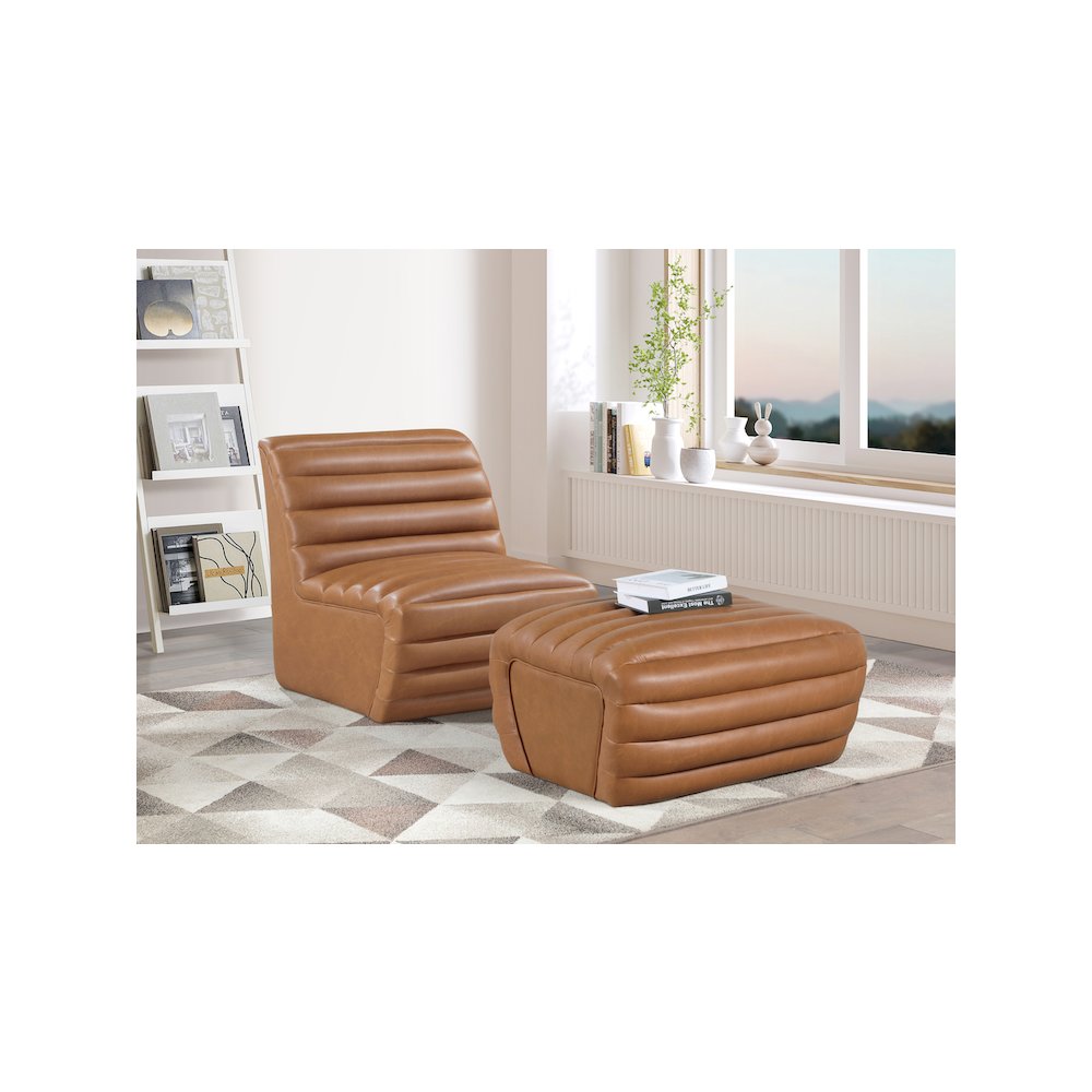 Vega Cognac Vegan Leather Ottoman. Picture 6