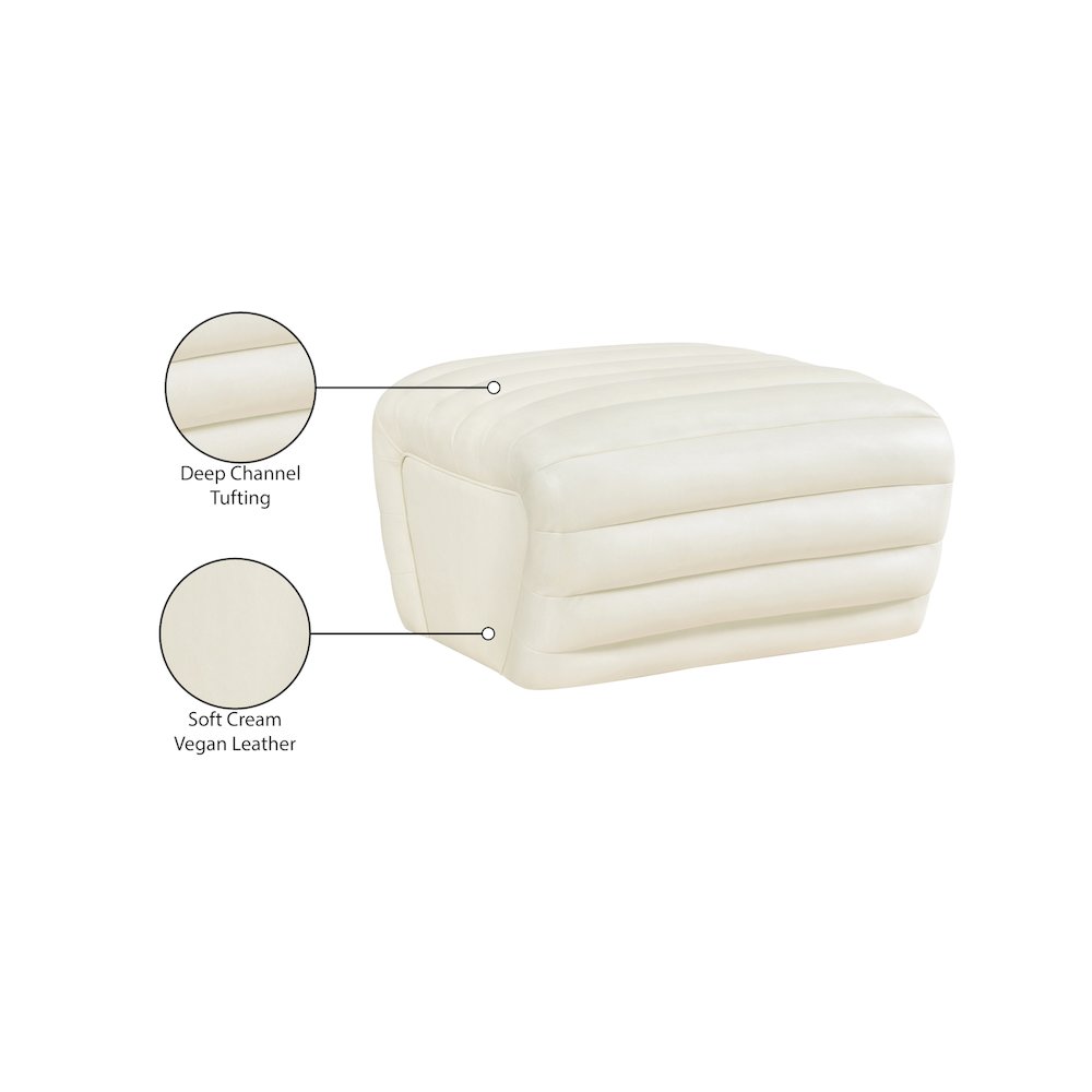Vega Cream Vegan Leather Ottoman. Picture 8