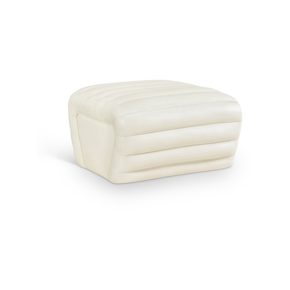 Vega Cream Vegan Leather Ottoman. Picture 1