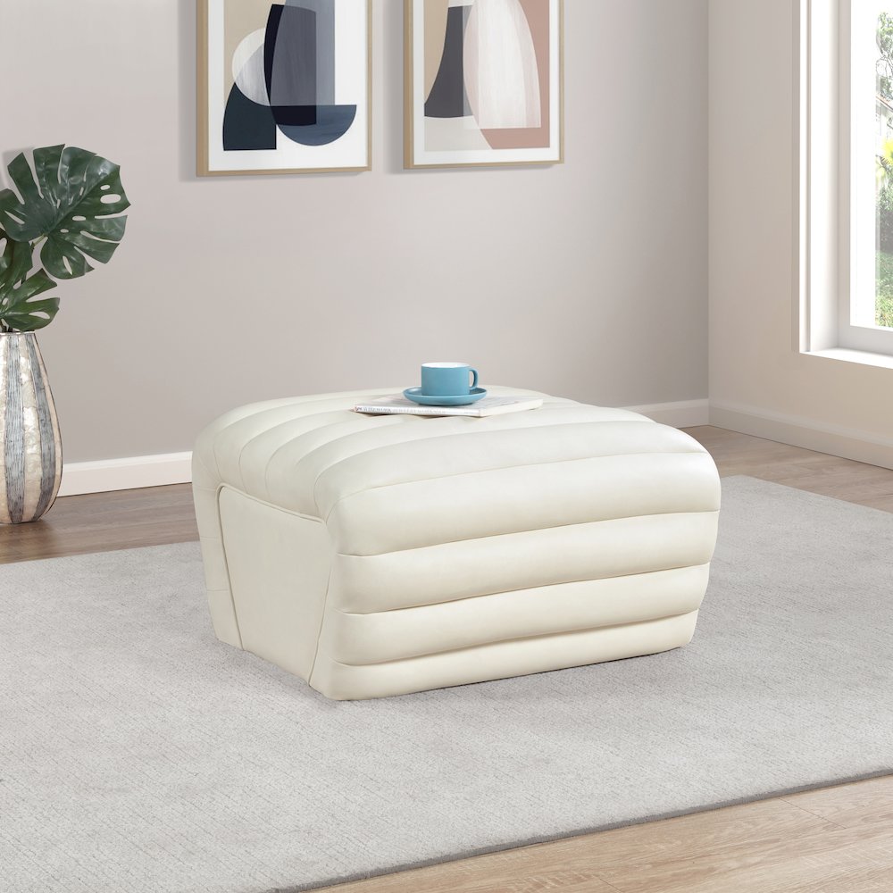 Vega Cream Vegan Leather Ottoman. Picture 2