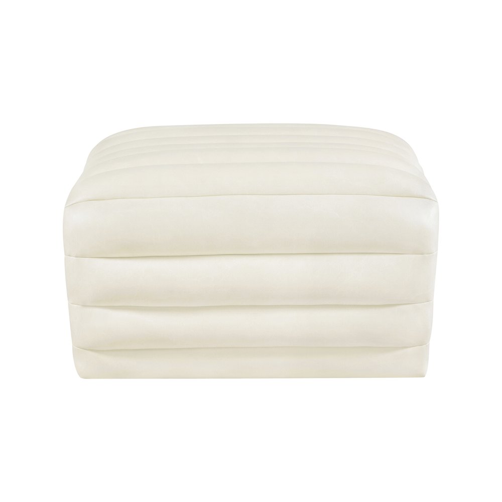 Vega Cream Vegan Leather Ottoman. Picture 3