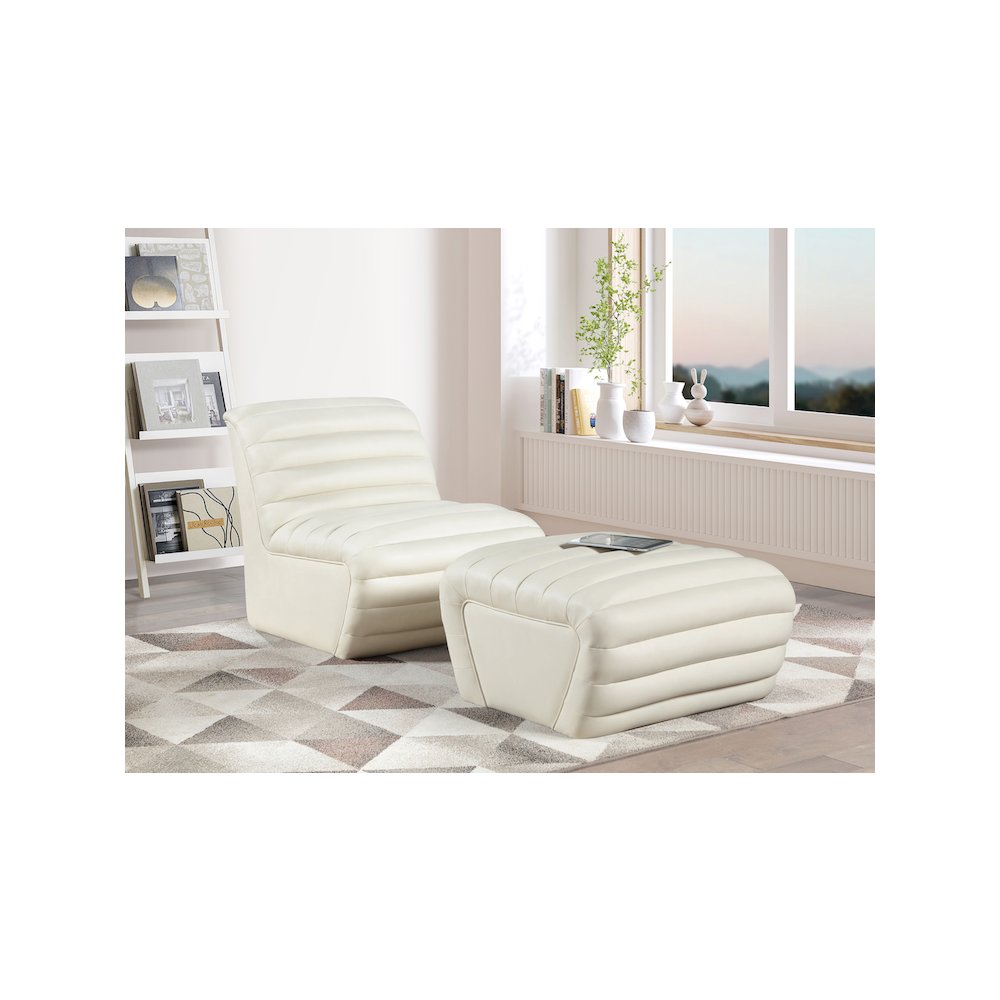 Vega Cream Vegan Leather Ottoman. Picture 6