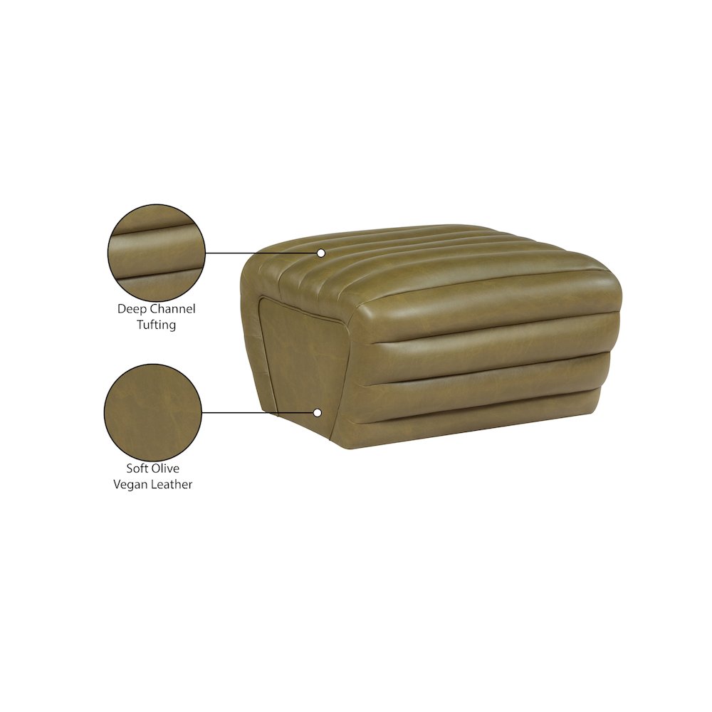 Vega Olive Vegan Leather Ottoman. Picture 8