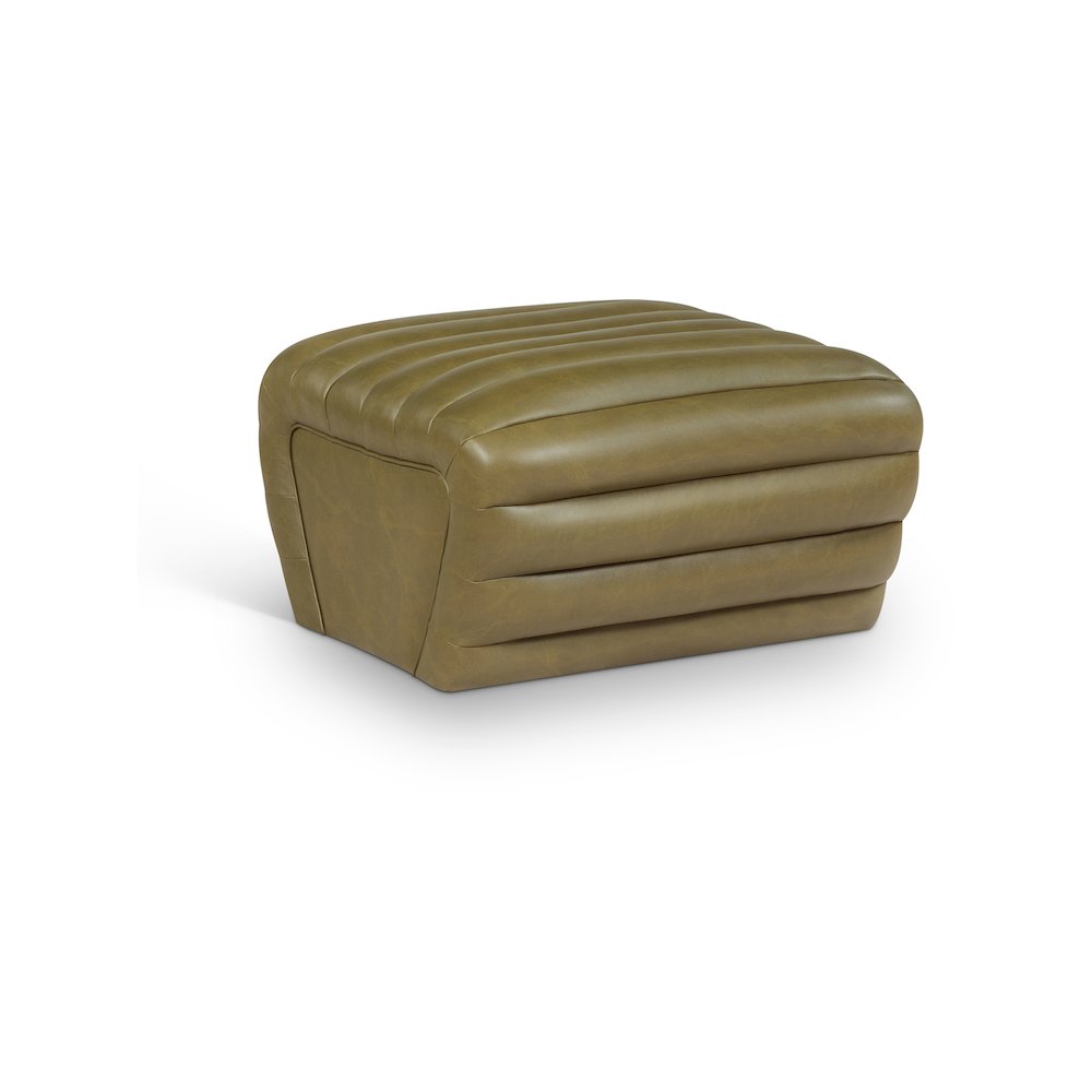 Vega Olive Vegan Leather Ottoman. Picture 1