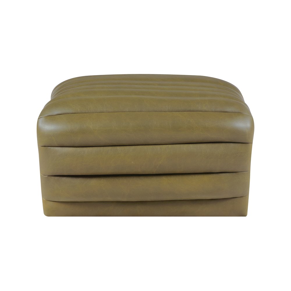 Vega Olive Vegan Leather Ottoman. Picture 3