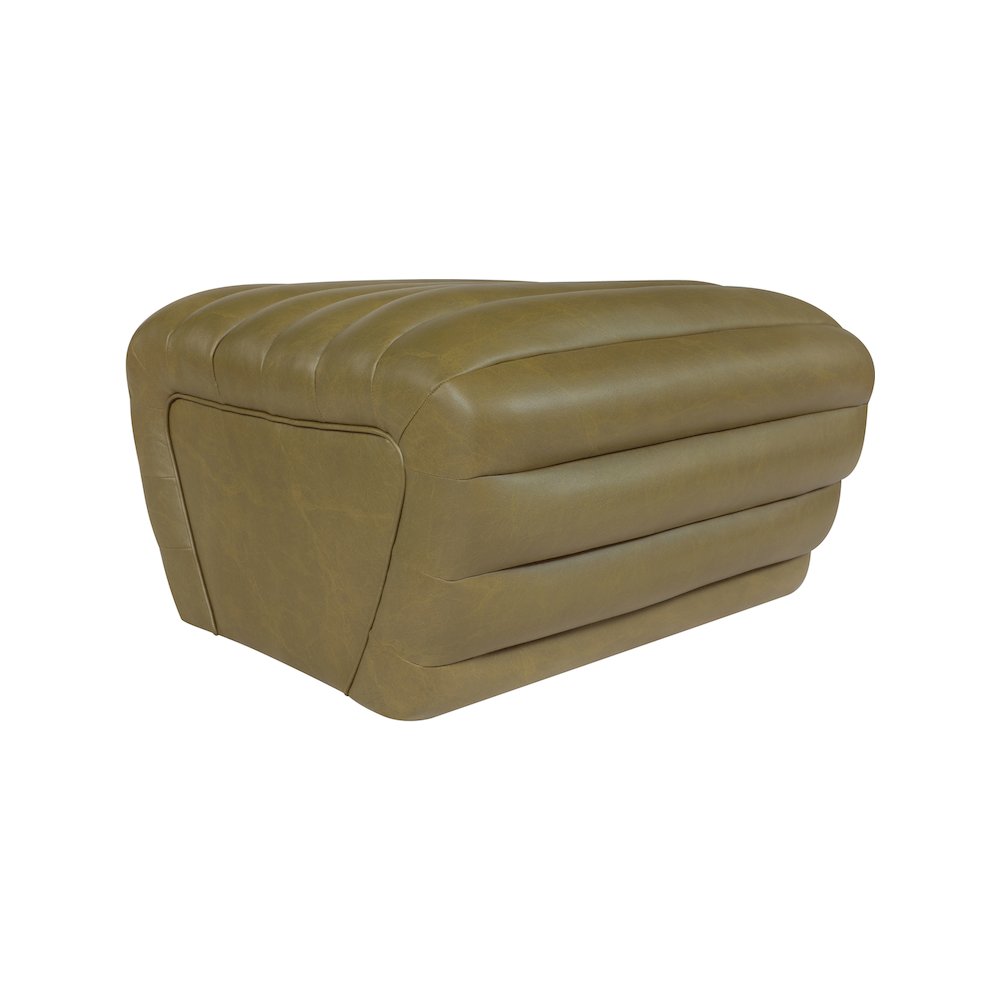 Vega Olive Vegan Leather Ottoman. Picture 4
