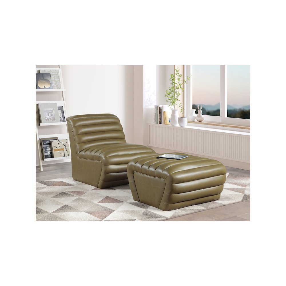 Vega Olive Vegan Leather Ottoman. Picture 6