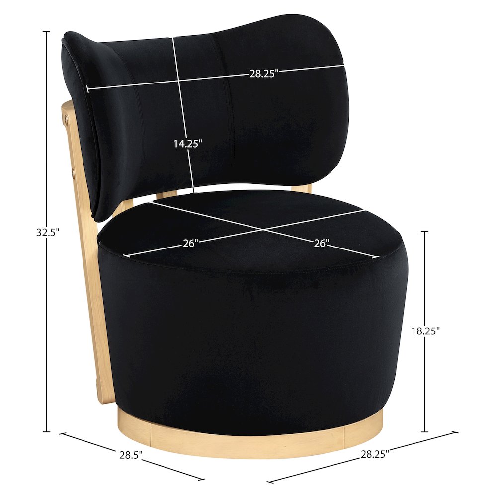 Elara Black Velvet Upholstered Swivel Accent Chair. Picture 9