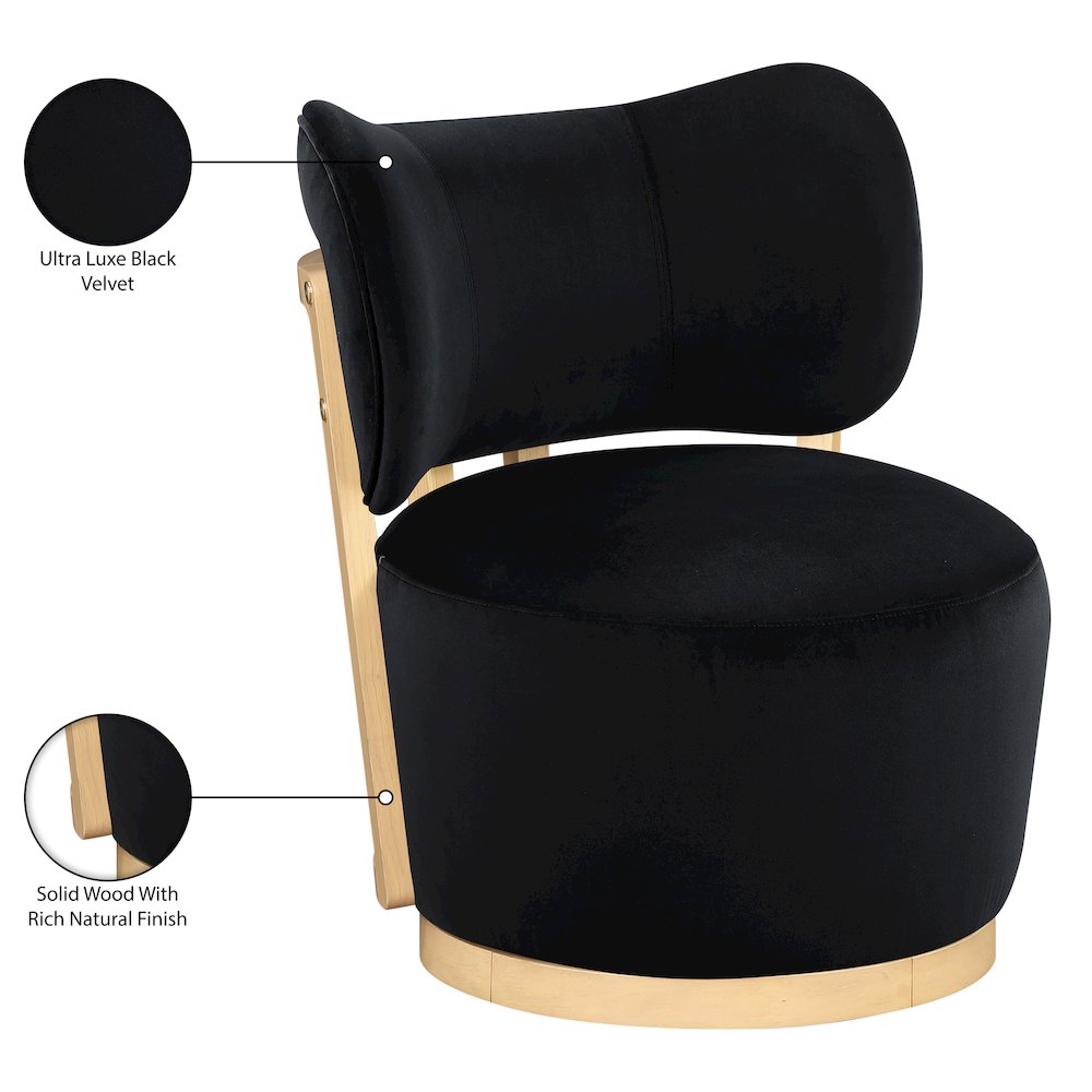 Elara Black Velvet Upholstered Swivel Accent Chair. Picture 10