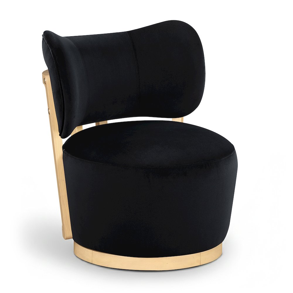 Elara Black Velvet Upholstered Swivel Accent Chair. Picture 1