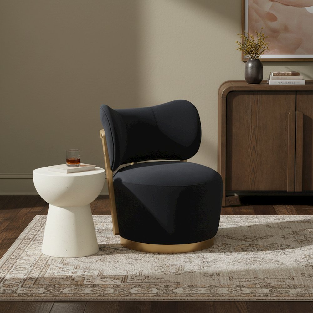 Elara Black Velvet Upholstered Swivel Accent Chair. Picture 2