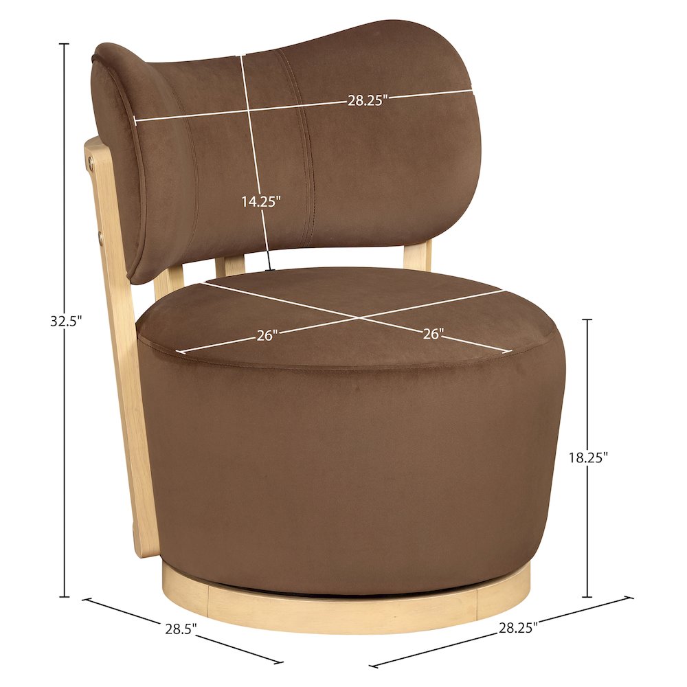 Elara Brown Velvet Upholstered Swivel Accent Chair. Picture 9