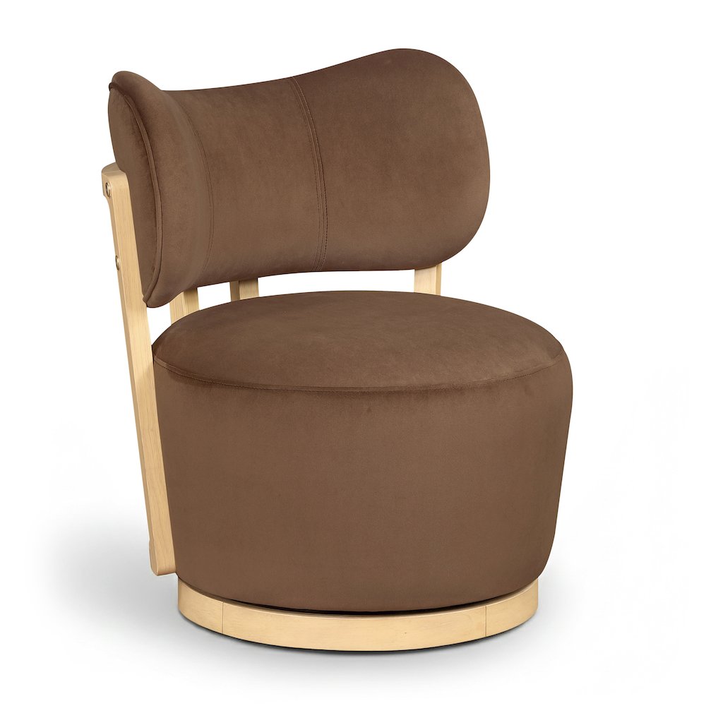 Elara Brown Velvet Upholstered Swivel Accent Chair. Picture 1