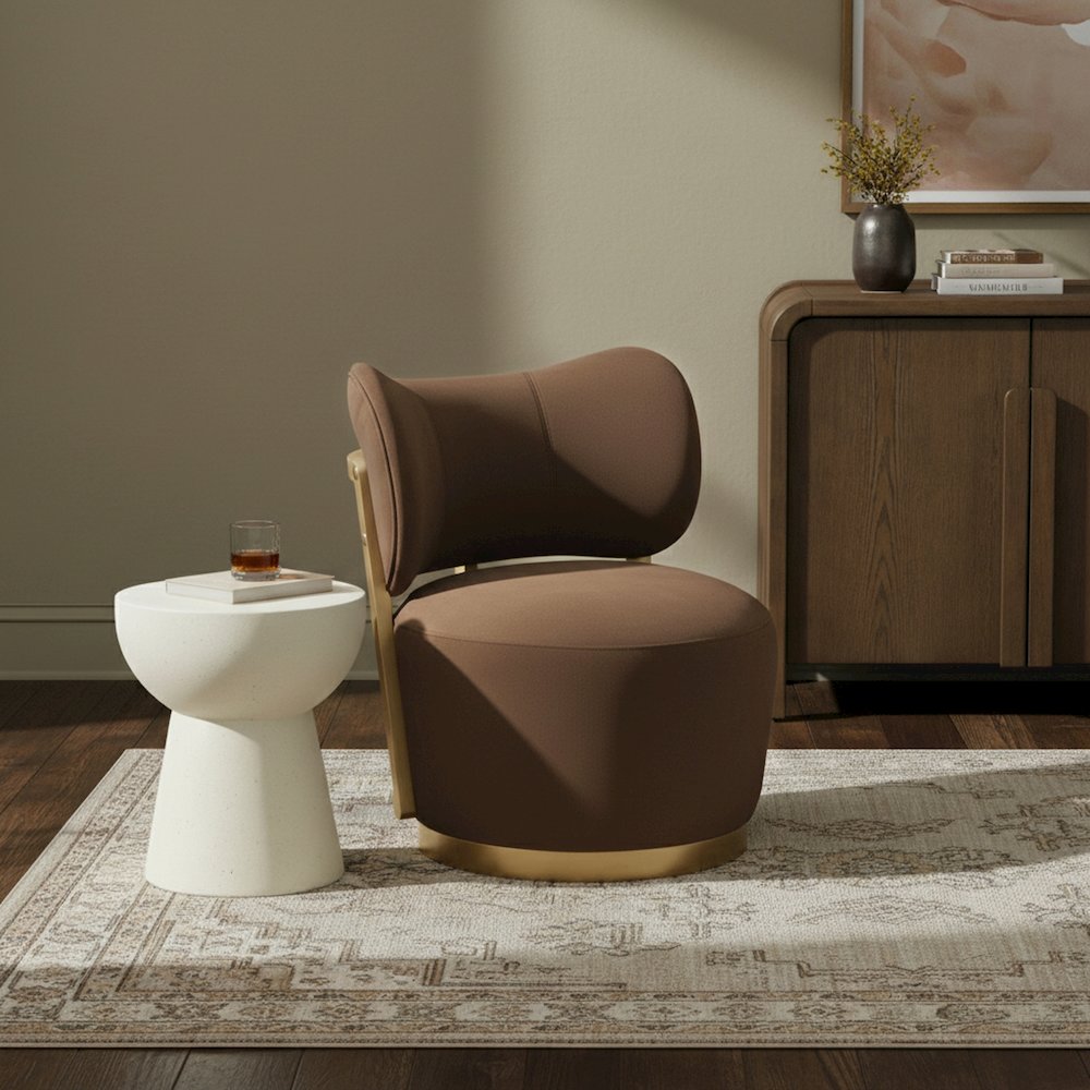 Elara Brown Velvet Upholstered Swivel Accent Chair. Picture 2