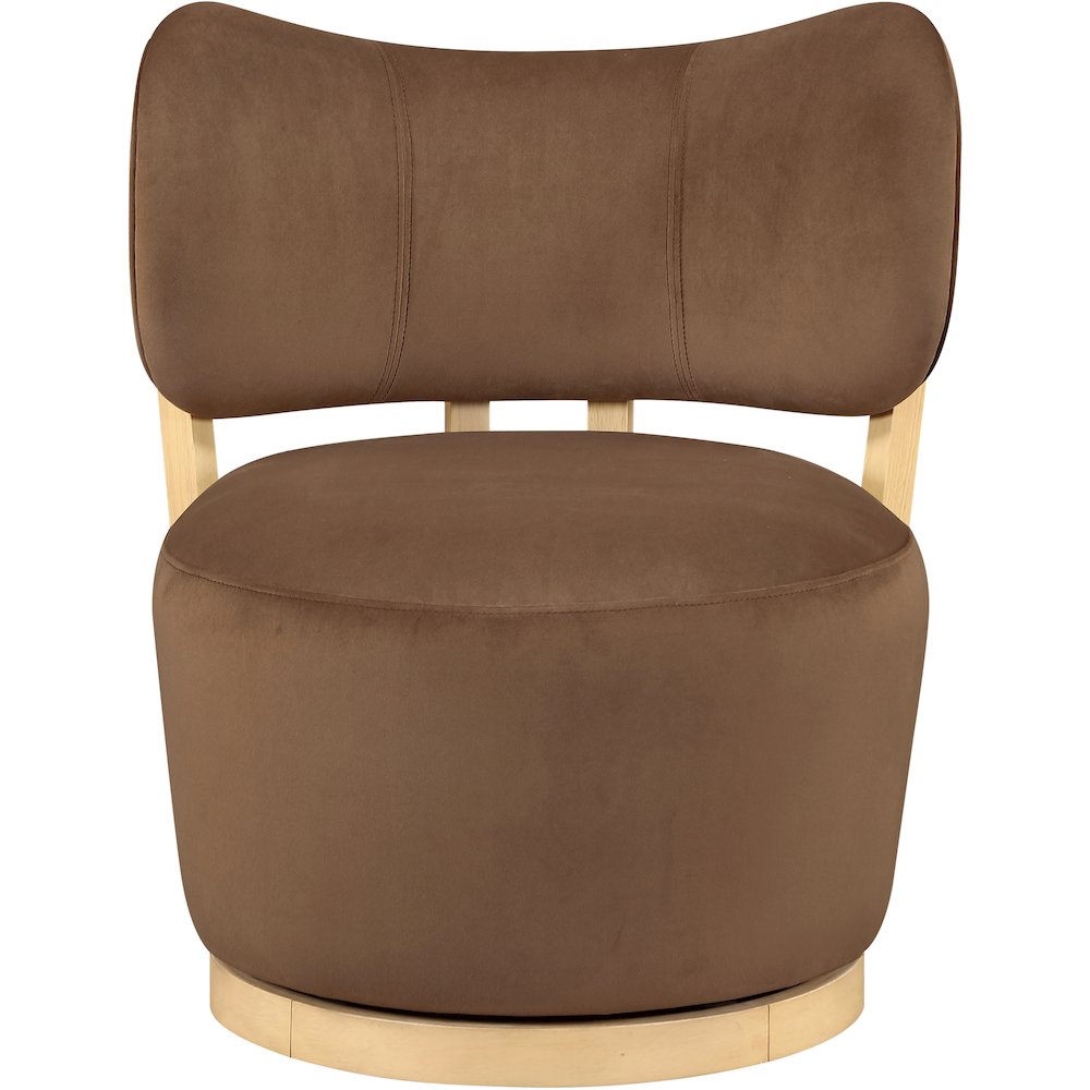 Elara Brown Velvet Upholstered Swivel Accent Chair. Picture 3